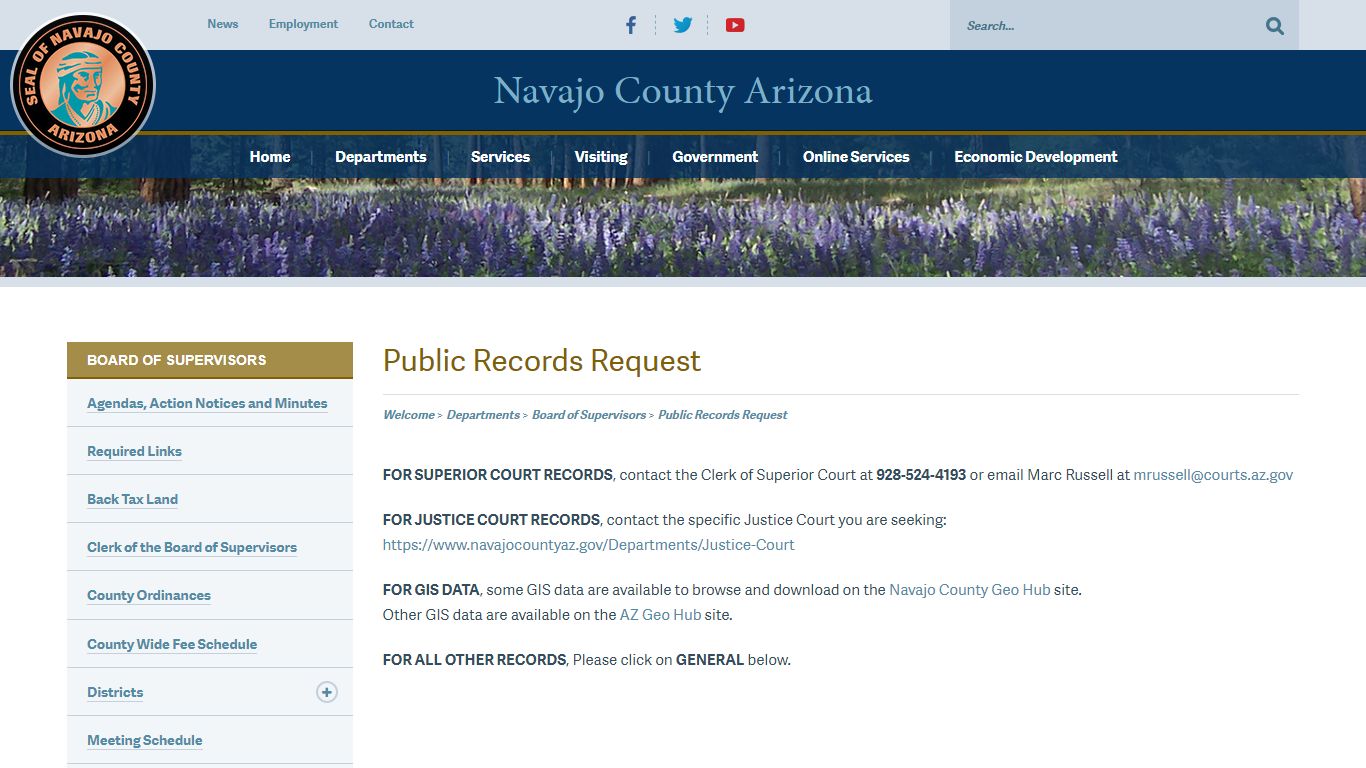 Public Records Request | Navajo County Arizona | Board of Supervisors